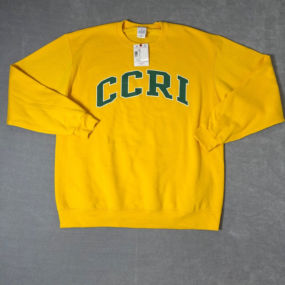 Champion CCRI Sweatshirt Mens XL Yellow Community College Rhode Island Crewneck